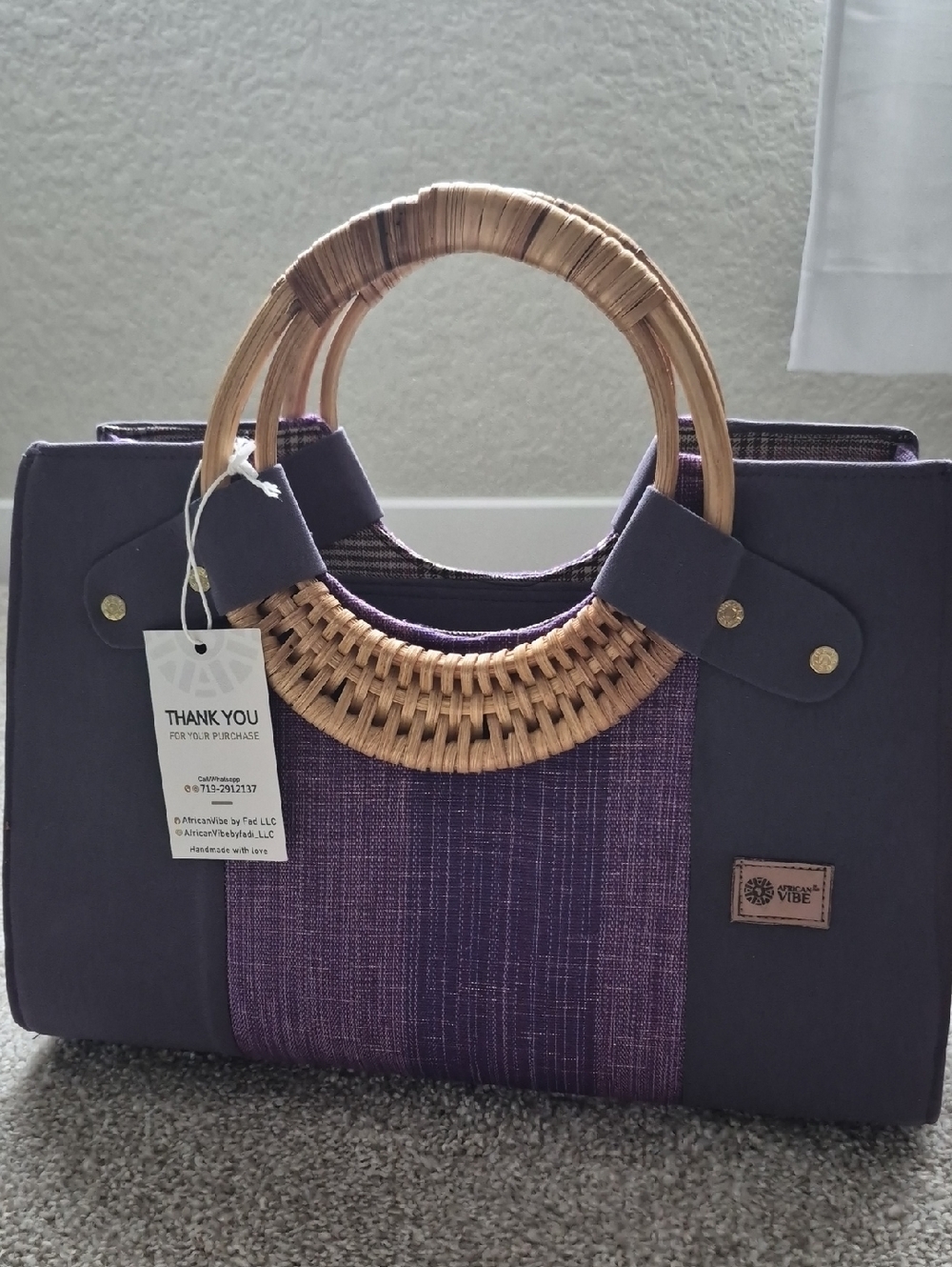 Purple Woven Bamboo-Handle Tote Bag by VIBE